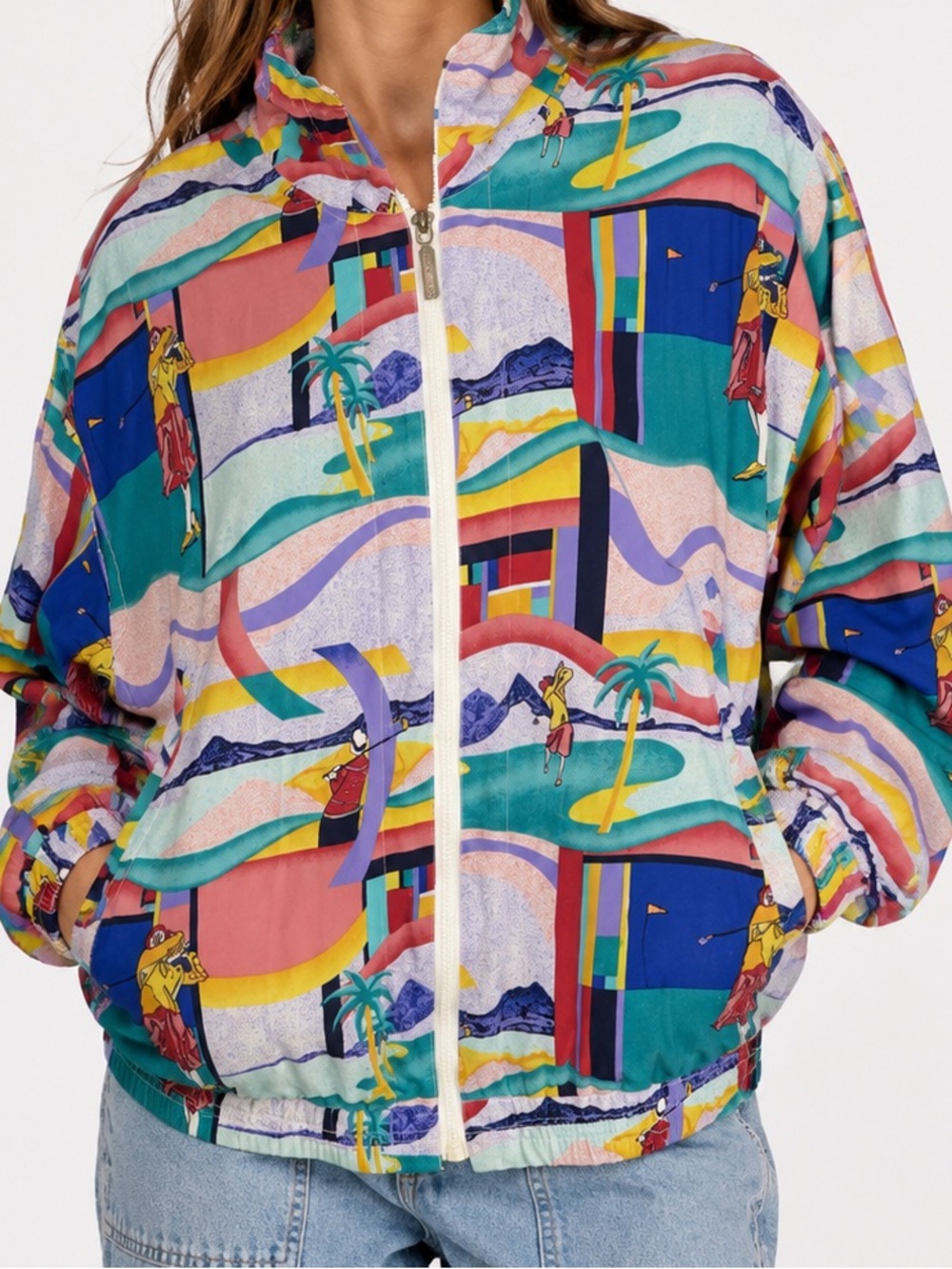 vintage Head women's multicolored golf windbreaker jacket 1990s abstract graphic